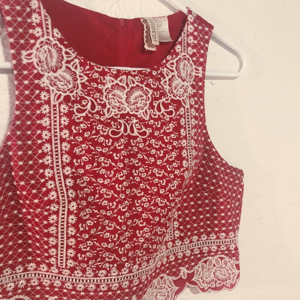 Red & white lace crop top